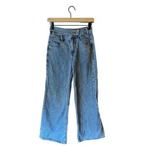 VTG Y2K Wide Leg Jeans Flare Asymmetric Double Waistband Bratz Medium‎ Wash 26